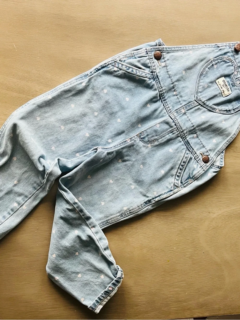 OshKosh B'gosh Light Blue Denim Overalls with Pink Heart Print